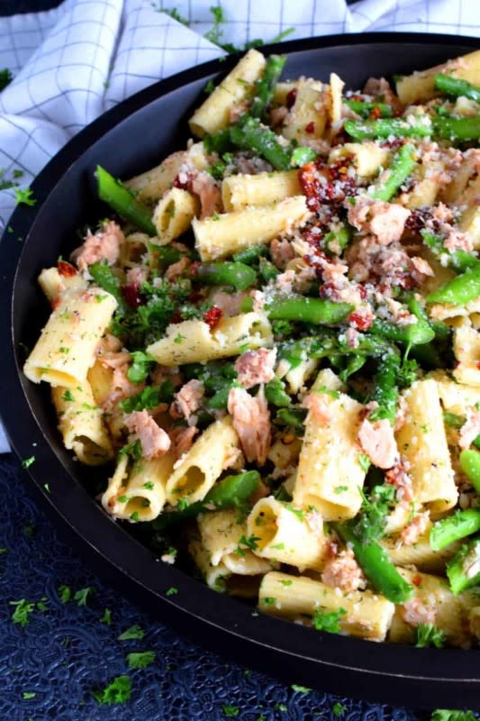 <p>Lord Byron's Kitchen</p><p>Served warm or hot, salmon and asparagus pasta salad is a complete meal with so much flavor and texture!</p><p><strong>Get the recipe: <a href="https://www.lordbyronskitchen.com/salmon-and-asparagus-pasta-salad/" rel="nofollow noopener" target="_blank" data-ylk="slk:Salmon and Asparagus Pasta Salad;elm:context_link;itc:0;sec:content-canvas" class="link ">Salmon and Asparagus Pasta Salad</a></strong></p>