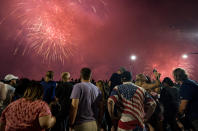 <p>Spectators a fireworks display on the east side of Manhattan borough, as part of Independence Day festivities Wednesday, July 4, 2018, in New York. (Photo: Craig Ruttle/AP) </p>