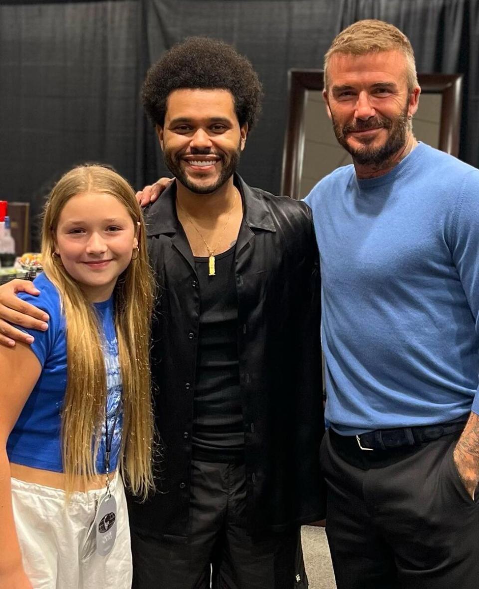 David Beckham and Daughter Harper Attend The Weeknd Concert: 'Embarrassing Dad Moment'