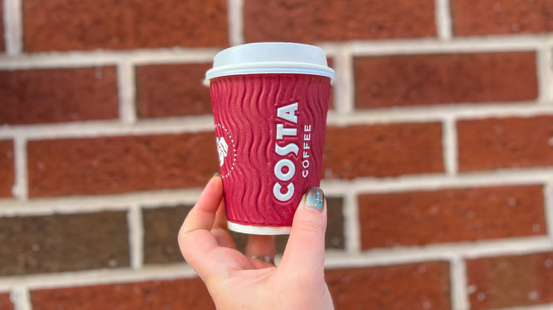 To-go cup of Costa Coffee hot chocolate