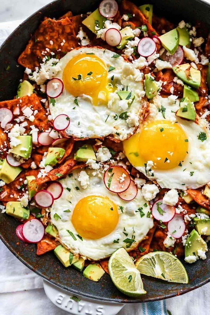 <strong>Get the <a href="https://www.foodiecrush.com/easy-chilaquiles-eggs-recipe/" target="_blank">Easy Chilaquiles with Eggs</a> recipe from Foodie Crush</strong>