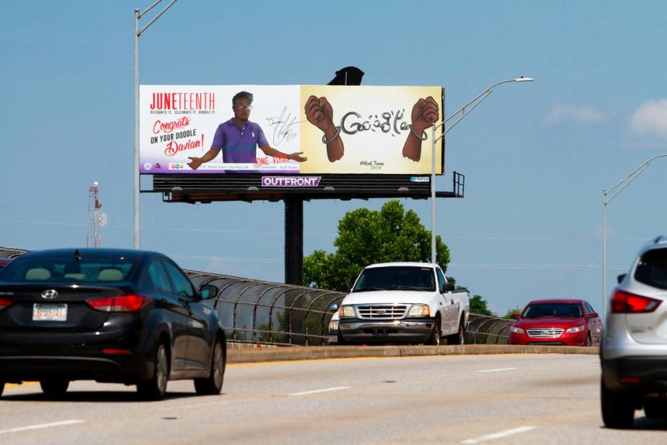 Columbus digital artist Davian Chester made a Google Doodle in honor of Juneteenth. Now, he might have a job with the tech giant. His friends put up this billboard on 13th Street to celebrate his doodle.