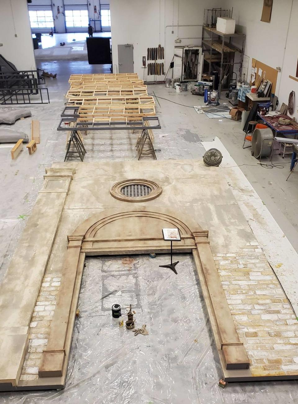 This church door was under construction before appearing on stage at the Kauffman Center for the Performing Arts.