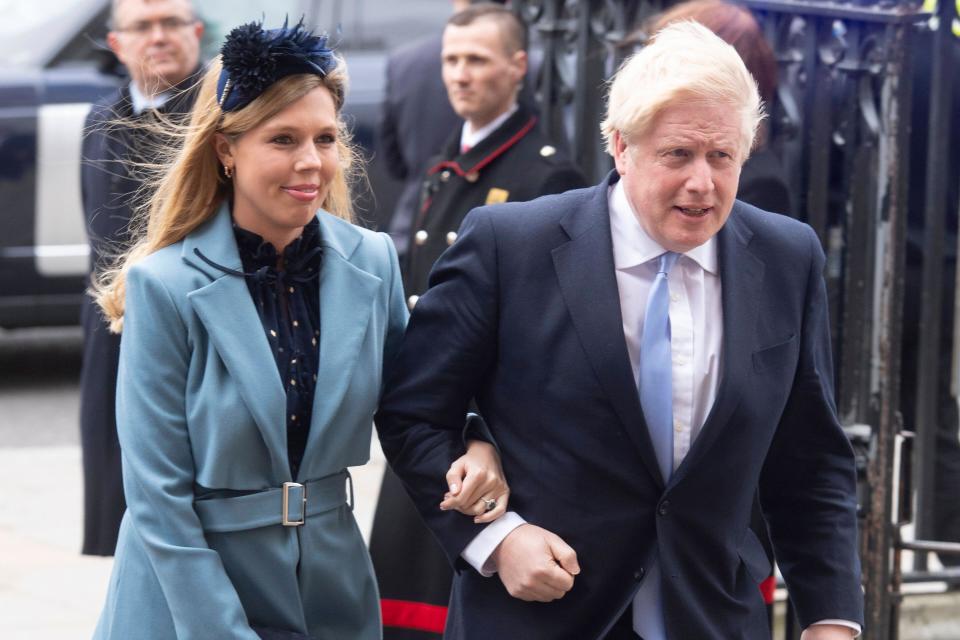 200310 -- LONDON, March 10, 2020 -- British Prime Minister Boris Johnson R and his partner Carrie Symonds arrive at the Westminster Abbey to attend the annual Commonwealth Service on Commonwealth Day in London, Britain, March 9, 2020. Photo by Ray Tang/Xinhua BRITAIN-LONDON-COMMONWEALTH SERVICE- WESTMINSTER ABBEY HanxYan PUBLICATIONxNOTxINxCHN