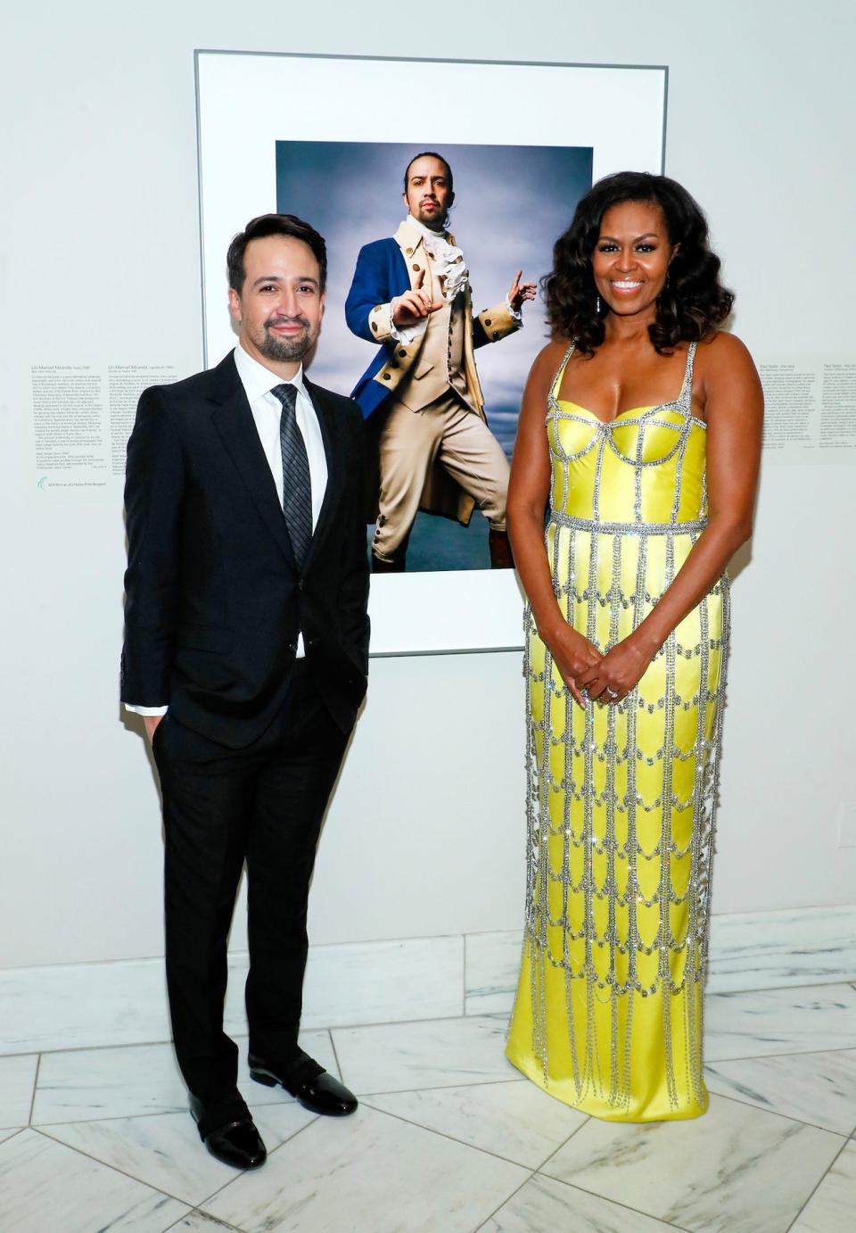 Michelle Obama and Lin Manuel Miranda at the National Gallery in 2019.