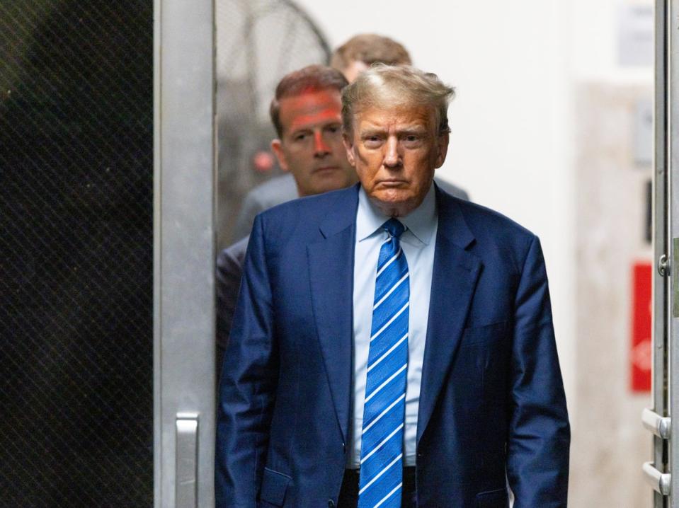 Former President Donald Trump returns to the courtroom after a recess during the second day of jury selection at Manhattan criminal court (AP)