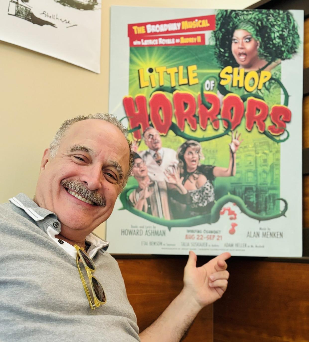 Actor Adam Helleris currently cast as Mr. Mushnick , the owner of the Skid Row floral shop in The Ogunquit Playhouse's production of "Little Shop of Horrors." He is seen here during an interview at The Playhouse's main office in Ogunquit, Maine, on Aug. 29, 2024.