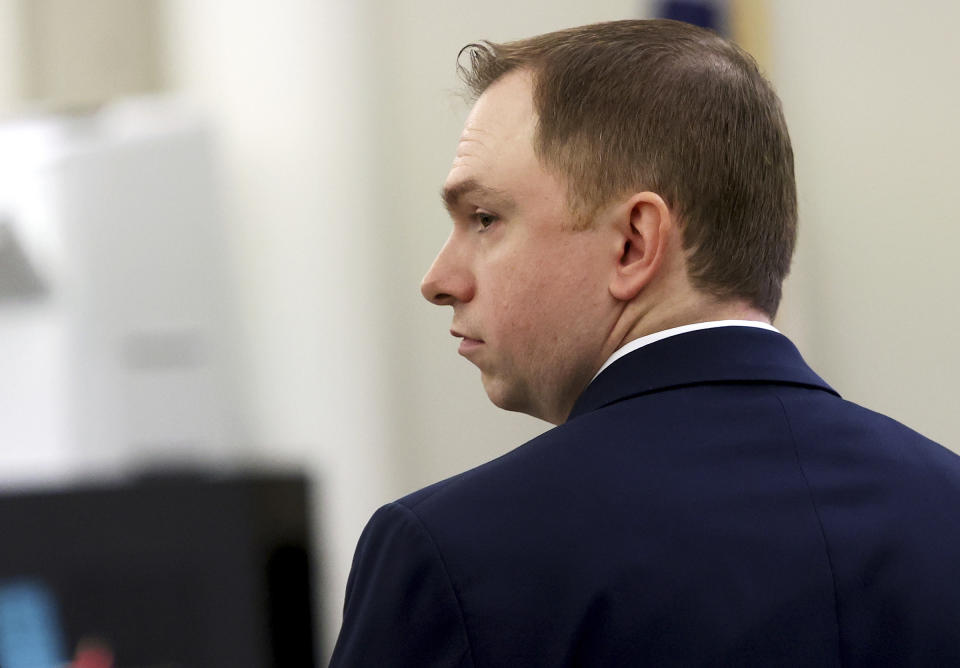 Former Fort Worth Police Officer Aaron Dean attends the first day of his murder trial on Monday, Dec. 5, 2022, in Fort Worth, Texas. Dean is accused of fatally shooting Atatiana Jefferson in 2019 during a police call. (Amanda McCoy/Star-Telegram via AP, Pool)