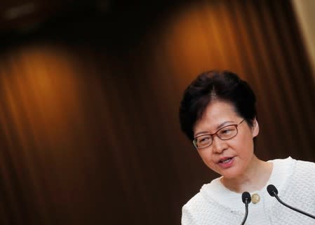 Hong Kong's Chief Executive Carrie Lam attends a news conference in Hong Kong