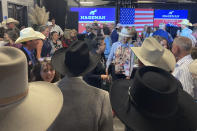 Republican House candidate Harriet Hageman speaks to supporters Tuesday, Aug. 16, 2022, in Cheyenne, Wyo., after defeating Rep. Liz Cheney, R-Wyo., in the Republican primary. (AP Photo/Mead Gruver)