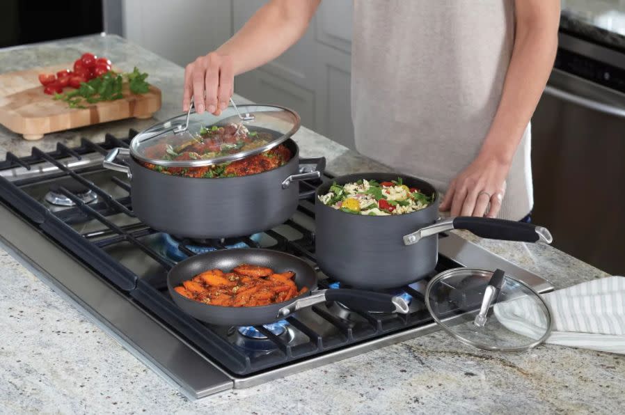 This cookware set is budget-friendly and perfect for small spaces. From Calphalon, the set includes two fry pans, two sauce pans and a Dutch oven. It's oven safe for up to 400 degrees. <a href="https://goto.target.com/c/2055067/81938/2092?u=https%3A%2F%2Fwww.target.com%2Fp%2Fselect-by-calphalon-8pc-hard-anodized-non-stick-cookware-set%2F-%2FA-50299639%23lnk%3Dsametab&amp;subid1=5&amp;subid2=primedaytargetdeals&amp;subid3=primeday20" target="_blank" rel="noopener noreferrer">﻿Originally $150, get the set now for $120 at Target</a>.