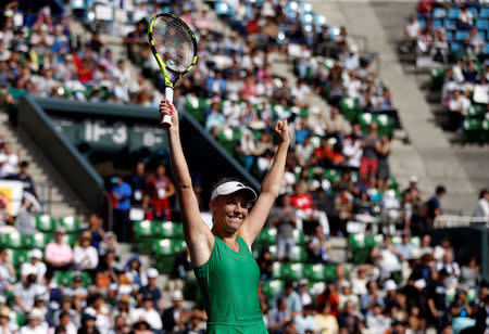 Tennis - Pan Pacific Open Women's Singles Final match - Ariake Coliseum, Tokyo, Japan - 25/09/16. Caroline Wozniacki of Denmark celebrates winning the final match against Naomi Osaka of Japan. REUTERS/Issei Kato