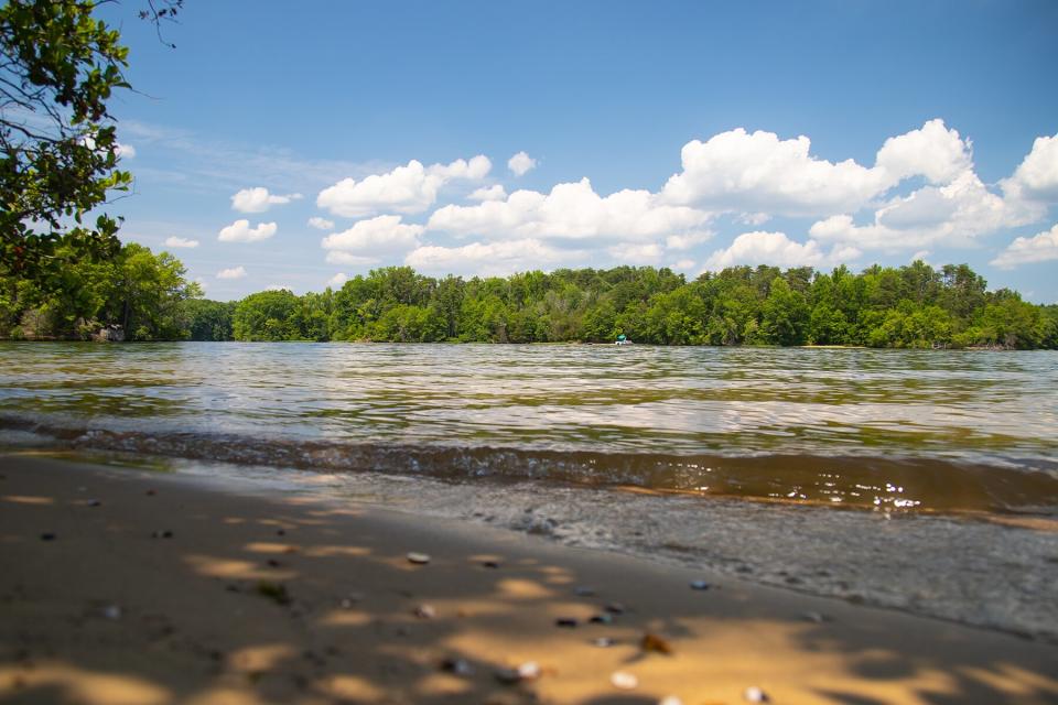View of a beach at Lake Anna on a sunny summer day