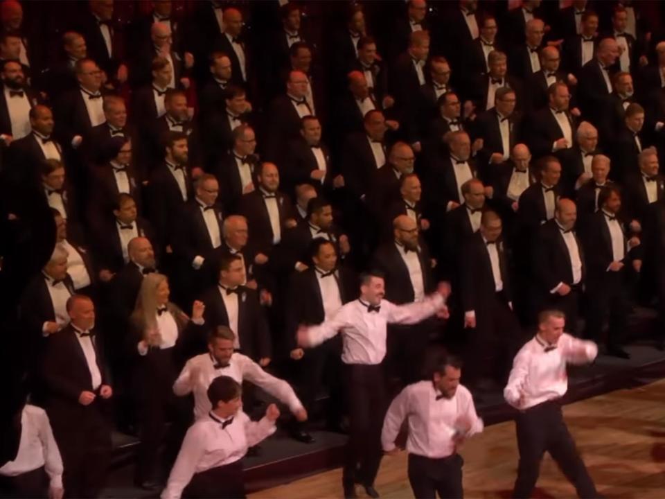 The Portland Gay Men's Chorus performing in the finale of its 2016 Pride concert: Youtube