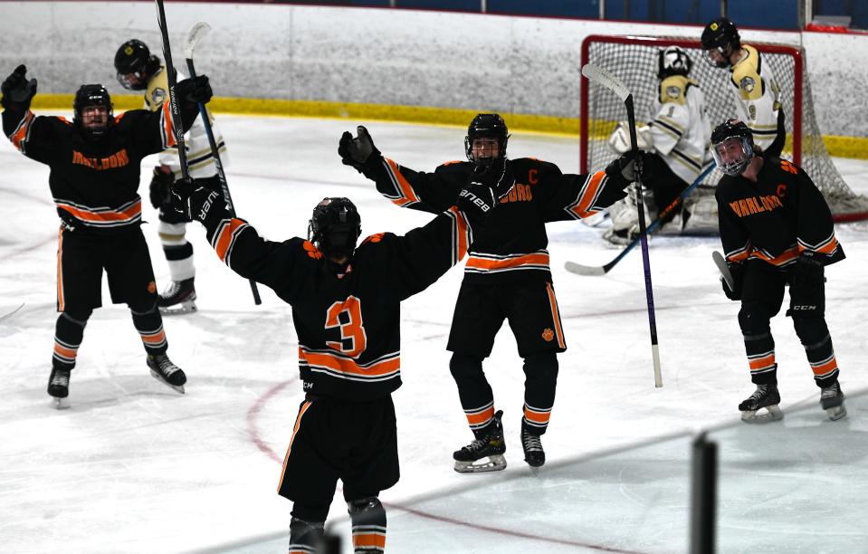 WESTBOROUGH - Marlborough celebrates Alex Todd's (#3) goal against St. Paul.