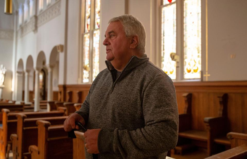 Toni Libri talks about the ambitious project to rehabilitate the buildings that housed the former Ursuline Academy, including the Chapel that was built in 1895, on North Fifth Street in Springfield, Ill., Tuesday, November 16, 2021. Tony and Ann Libri are in the process of purchasing the property of the former Benedictine University and are selling portions of it to help fund a non-profit that was established with hopes of redeveloping the former buildings that housed Ursuline Academy. [Justin L. Fowler/The State Journal-Register]