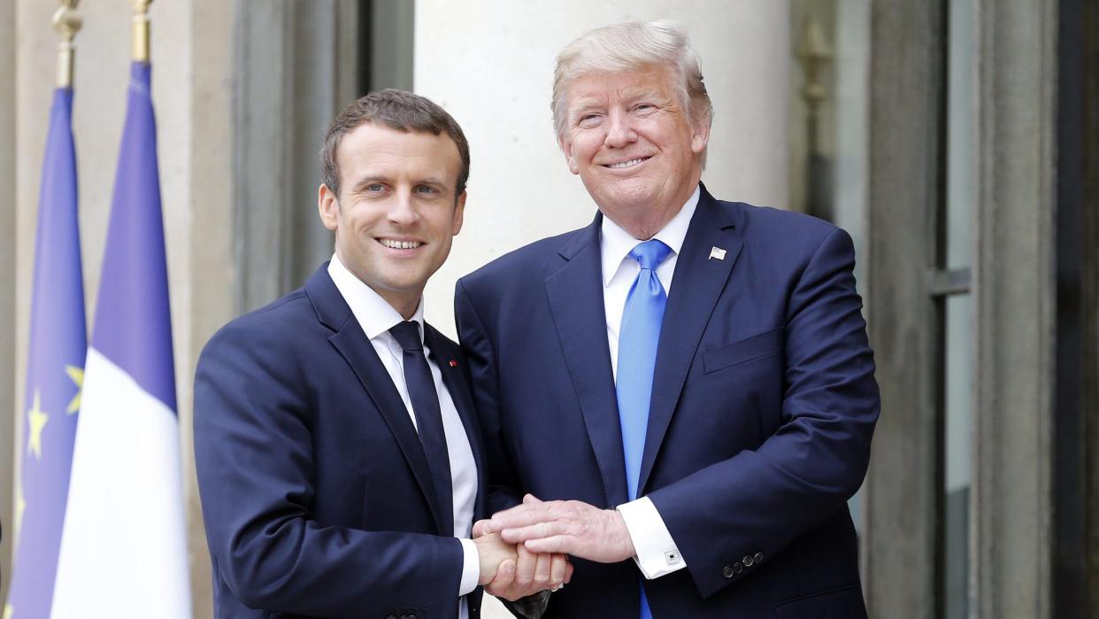 French President Emmanuel Macron Receives   U.S. President Donald Trump At Elysee Palace