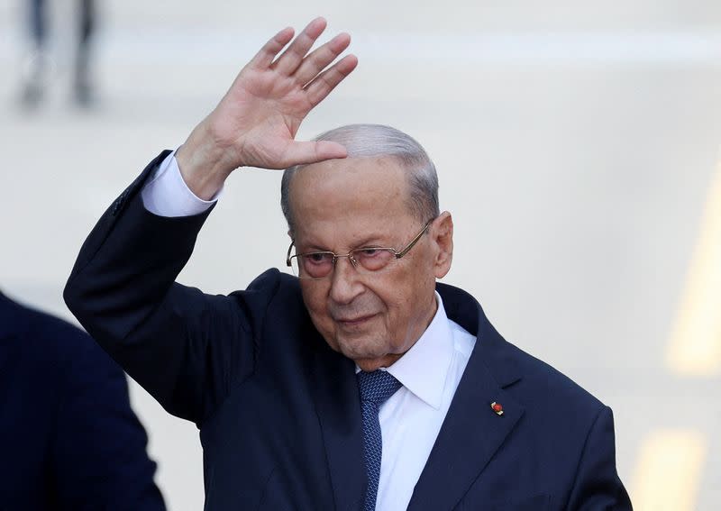 FILE PHOTO: Lebanese President Michel Aoun vacates the palace a day before his term ends