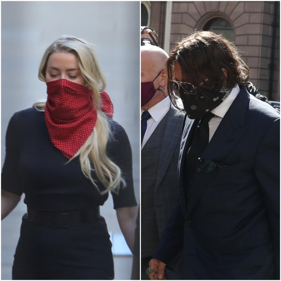 Actor Johnny Depp and his ex-wife Amber Heard arrive separately at the High Court in London for the first day of his libel case against The Sun (Steve Parsons/PA)