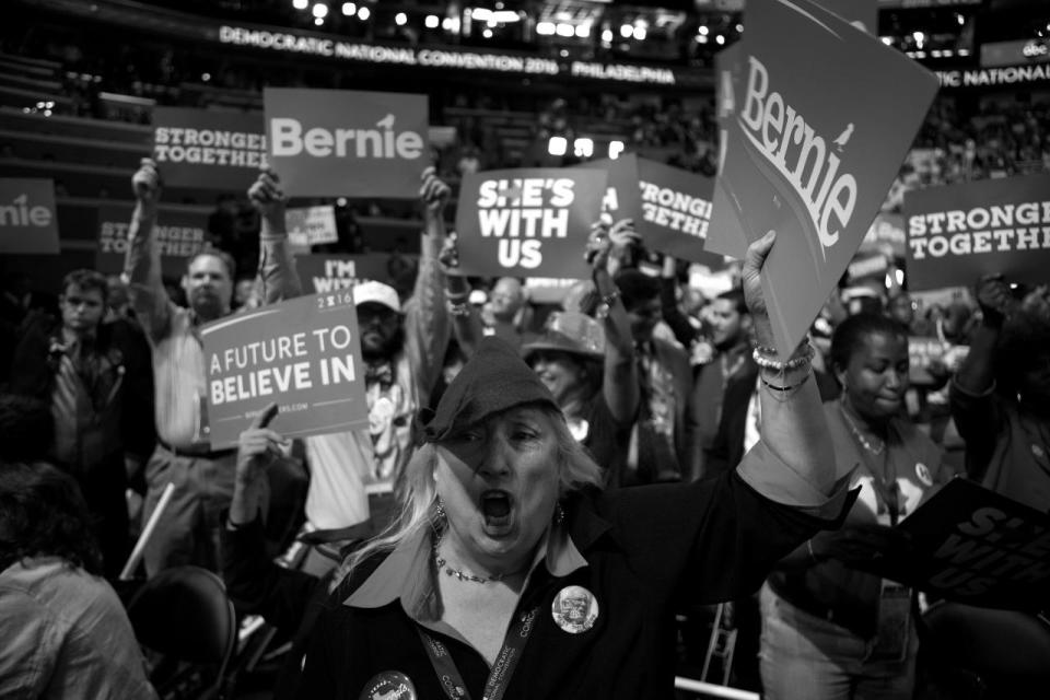 <p>Kit Jones, Texas delegate, cheers on Bernie Sanders at the Democratic National Convention Monday, July 25, 2016, in Philadelphia, PA. (Photo: Khue Bui for Yahoo News)</p>