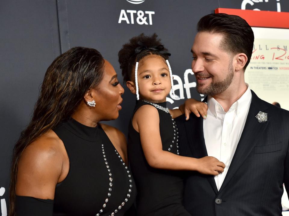 Serena Williams (left) and daughter Olympia Ohanian wear matching outfits to the "King Richard" premiere.