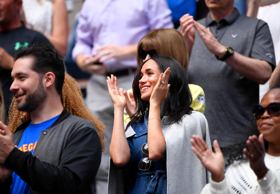 Sept 7, 2019; Flushing, NY, USA;  Meghan Markle in attendance before the women's singles final match between Serena Williams of the United States and Bianca Andreescu of Canada on day thirteen of the 2019 U.S. Open tennis tournament at USTA Billie Jean King National Tennis Center. Mandatory Credit: Robert Deutsch-USA TODAY Sports