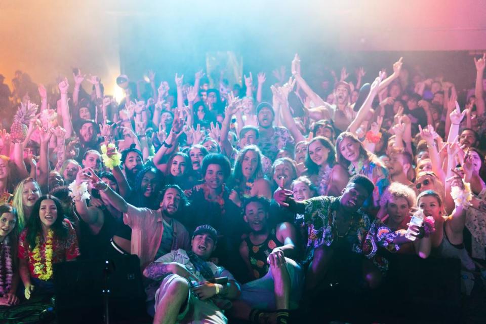 Richland rapper Karma, with fellow performers and the crowd at the sold out ‘Pineapple Island’ show July 14, 2018 at the Uptown Theatre in Richland.