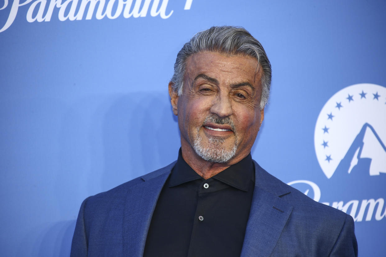 Sylvester Stallone poses for photographers upon arrival at the UK launch of the streaming site Paramount +, in London, Monday, June 20, 2022. (Photo by Joel C Ryan/Invision/AP)