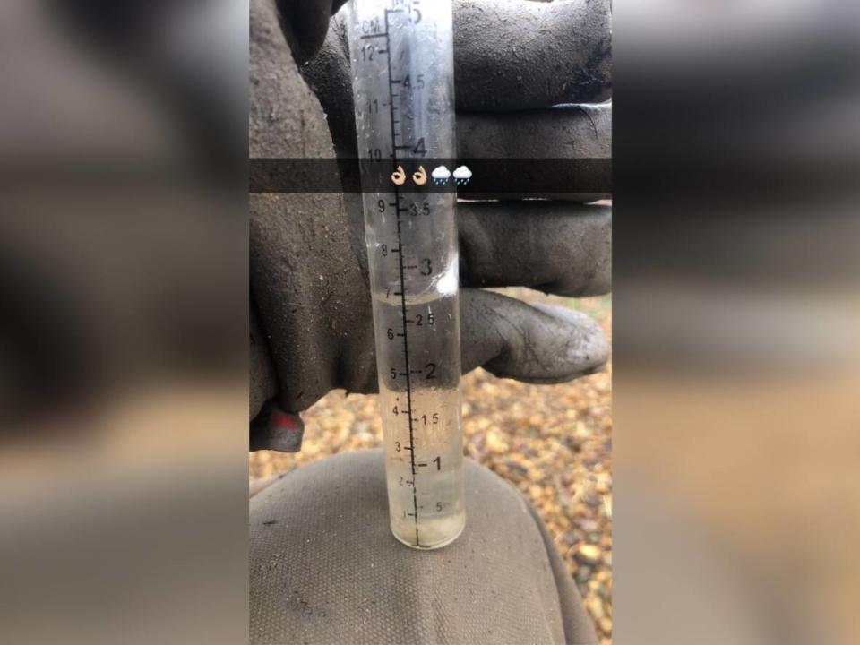 Christopher Noll is farming and ranching by Coronach, Sask. He measured about three inches (almost 70 mm) of rainfall for the whole storm hitting the area this week, said Noll. (Christopher Noll - image credit)