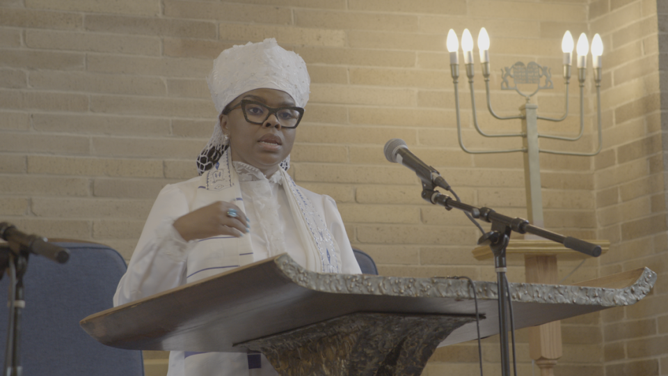 Tamar Manasseh, a rabbi and community activist, in the documentary film ‘Rabbi on the Block.’ Courtesy of the Miami Jewish Film Festival