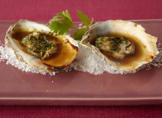 Oysters aren't just good raw, they're also amazing baked or broiled. A simple sauce of wine and soy complements the brininess of oysters in this appetizer recipe.    <strong>Get the Recipe for <a href="http://www.huffingtonpost.com/2011/10/27/savory-broiled-oysters_n_1060840.html" target="_hplink">Savory Broiled Oysters</a></strong>