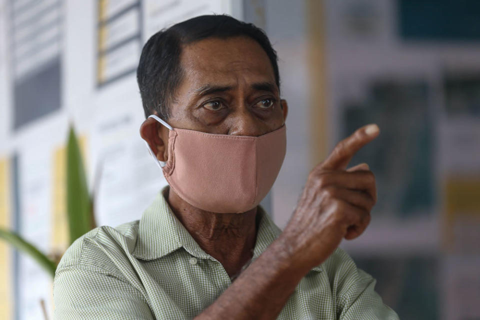 Haris Abdullah, 61, speaks to Malay Mail regarding the Penang South Reclamation project that was put on halt at Gertak Sanggul in Penang, September 13, 2021.