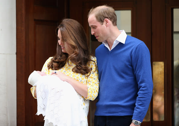 Prince William and Kate Middleton with newborn baby Charlotte