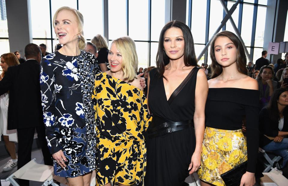 Nicole Kidman, Naomi Watts, Catherine Zeta-Jones and Carys Zeta Douglas at a Michael Kors fashion show in 2017