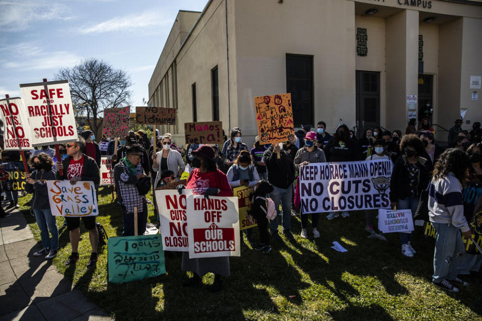 Plans to close some Oakland Unified schools in 2022 sparked protests and a hunger strike. The district changed course, but enrollment is still declining. (Stephen Lam/San Francisco Chronicle via Getty Images)