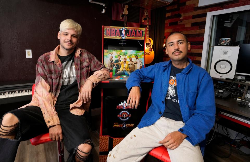 Rain City Drive members Colin Vieira and Felipe Sanchez, right, talk about the band's roots in Flagler County at their home studio in a suburban neighborhood in Palm Coast. It will be a homecoming, of sorts, when Rain City Drive performs at the Welcome to Rockville music festival May 9-12 at Daytona International Speedway. "Playing in Daytona Beach is definitely a bucket-list experience for us," said Vieira, a 2009 graduate of Flagler-Palm Coast High School.