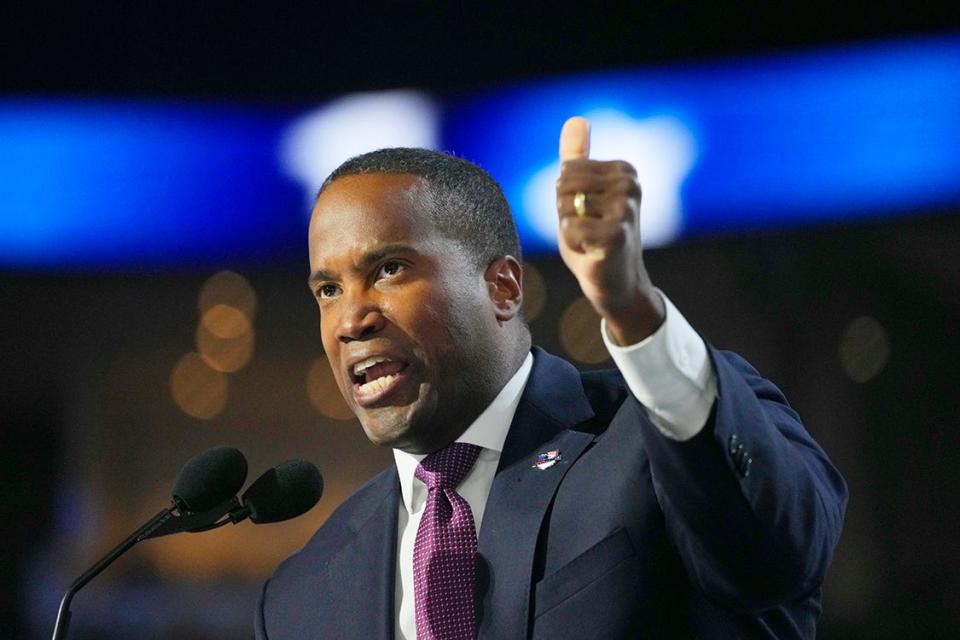 Rep. John James (MI) speaks during the first day of the Republican National Convention. The RNC kicked off the first day of the convention with the roll call vote of the states.