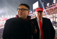 The same impersonator had caused a commotion during last Friday's opening ceremony when he and a person dressed as U.S. President Donald Trump were swiftly shown out of the stadium by security staff. Yonhap via REUTERS