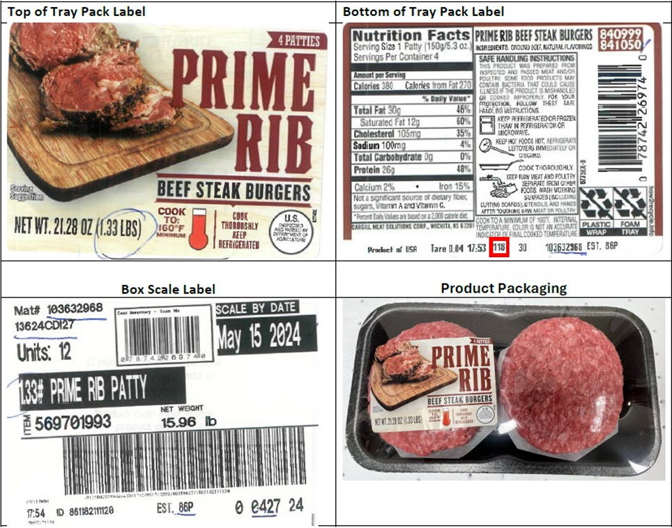 Cargill Meat Solutions has recalled more than 16,000 pounds of ground beef because it might contain E. coli. The above label shows one of six different beef variations that could contain the bacteria. / Credit: USDA Food Safety and Inspection Service