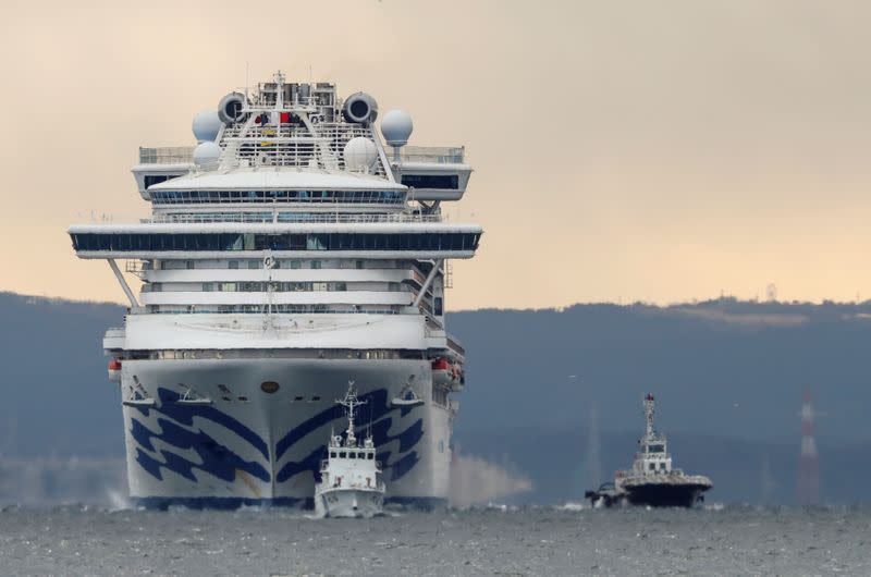 Cruise ship Diamond Princess arrives at Daikoku Pier Cruise Terminal in Yokohama