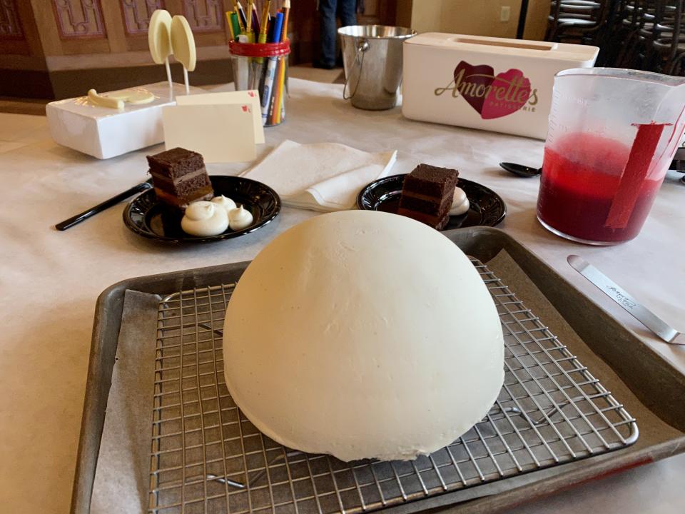 Our cake-decorating station, set up and ready. (Photo: Sarah Gilliland)
