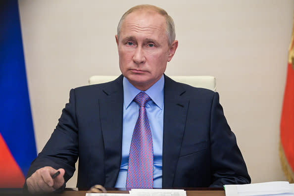 Russia's President Vladimir Putin holds a video conference meeting on the 2021 federal budget and the planning period of 2022 and 2023 at Novo-Ogaryovo residence. 