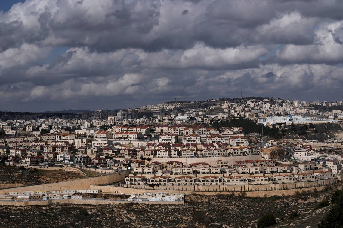 A general view of the West Bank Jewish settlement of Efrat, Monday, Jan. 30, 2023. Israel’s West Bank settler population now makes up more than half a million people, a pro-settler group said Thursday, crossing a major threshold. Settler leaders predicted even faster population growth under Israel’s new ultra-nationalist government. (AP Photo/Mahmoud Illean)