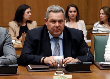 Greek Defence Minister Panos Kammenos attends a cabinet meeting at the parliament in Athens, Greece, October 16, 2018. REUTERS/Alkis Konstantinidis/Files