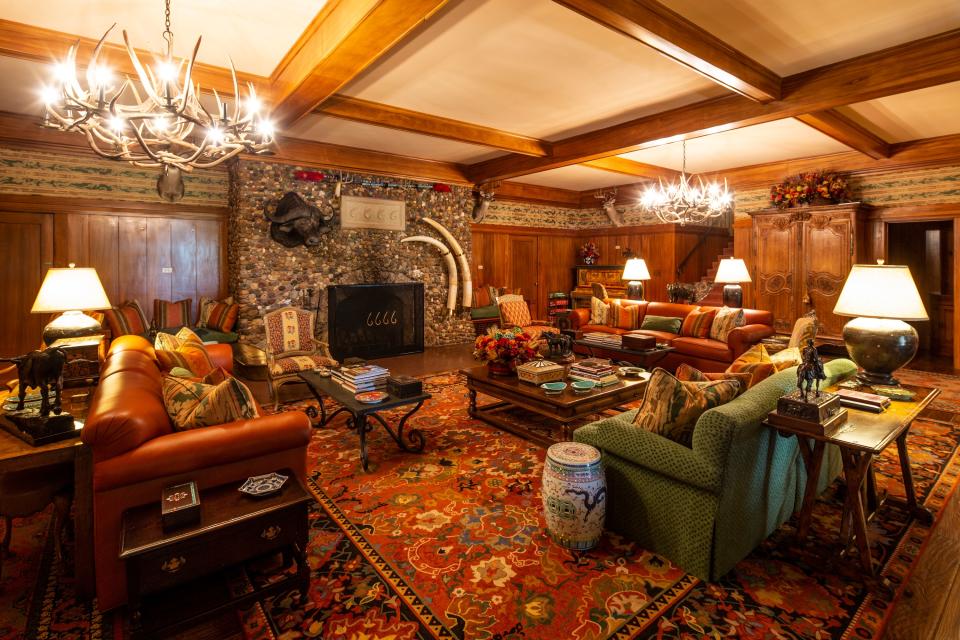 The 13,280-square-foot stone house on the property, which was built in 1917 for $100,000, has 13 bedrooms, 13 full baths, three half baths, and two kitchens.