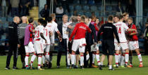 Soccer Football - 2018 World Cup Qualifications - Europe - Montenegro vs Denmark - Podgorica City Stadium, Podgorica, Montenegro - October 5, 2017 Denmark players and staff celebrate after the match REUTERS/Stevo Vasiljevic