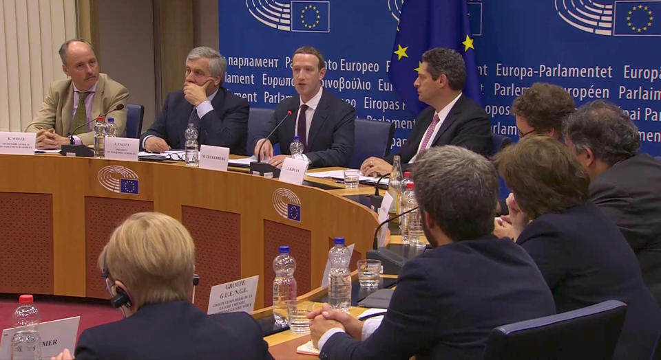 Mark Zuckerberg answering questions at the European Parliament (Reuters)