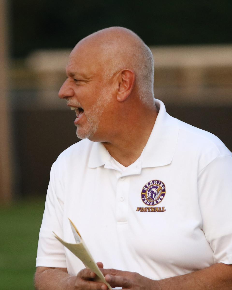 Sebring football head coach Anthony Agresta on the sidelines during action in Sebring Friday, September 16, 2022.