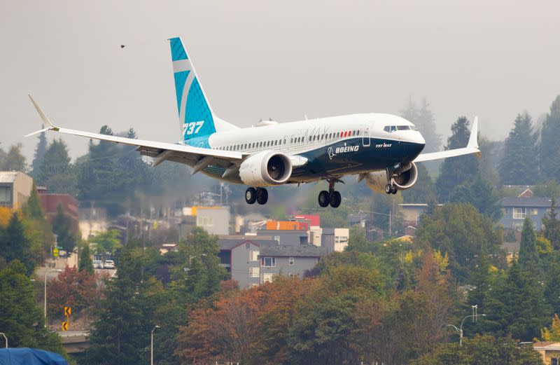 FILE PHOTO: FAA Chief Steve Dickson returns in a Boeing 737 MAX aircraft in Seattle