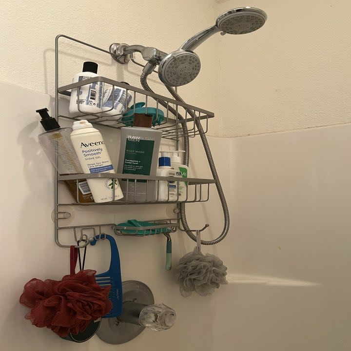 the shower caddy in use